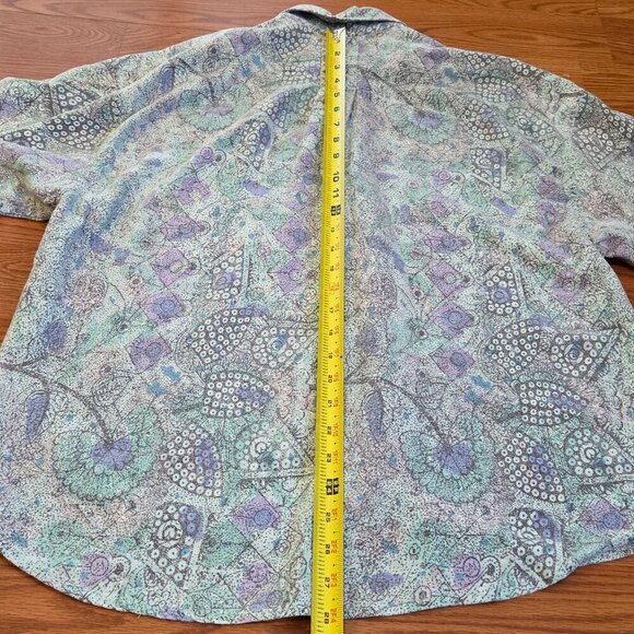 Vintage 90s Gotcha Button Down Shirt Purple Green Abstract Floral Skater Medium - Picture 11 of 14